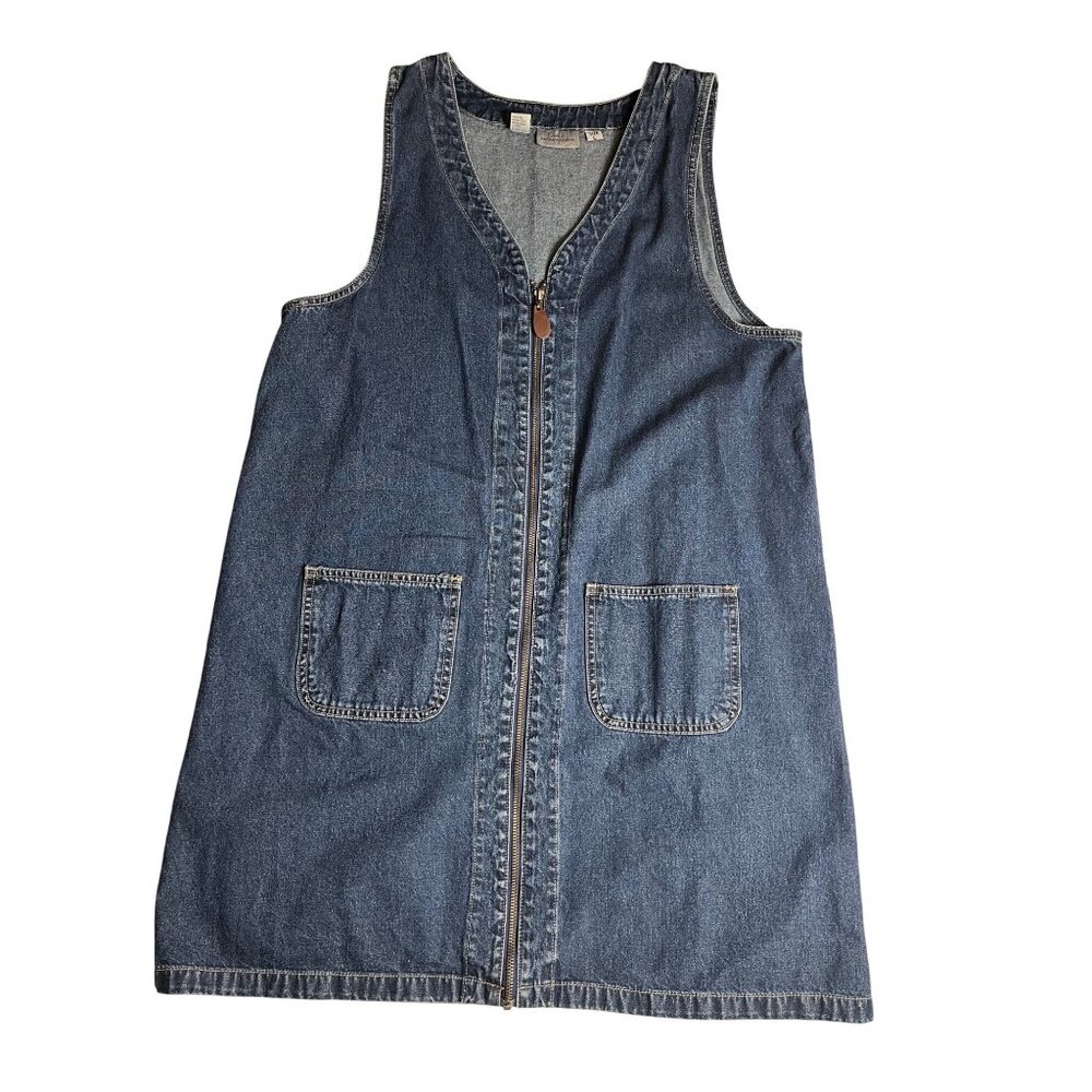 Paul Harris Denim Womens Blue Sleeveless Zip-Up Denim dress Front Pockets Size L
